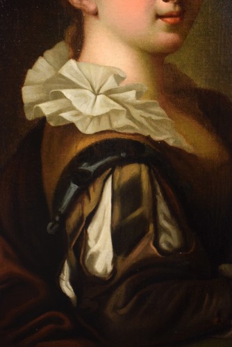 Jeune femme avec un chardonneret - École française du XVIIIe siècle - Louis XV